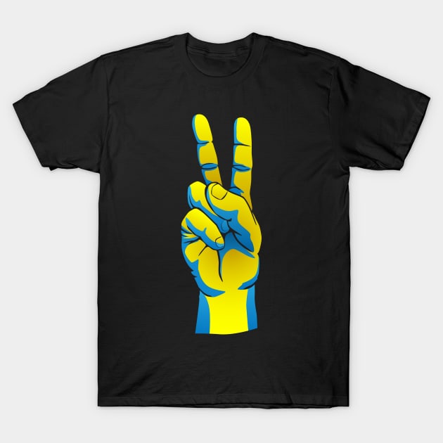 Peace for Ukraine Ukrainian Pride Hand Peace Sign Design T-Shirt by hobrath